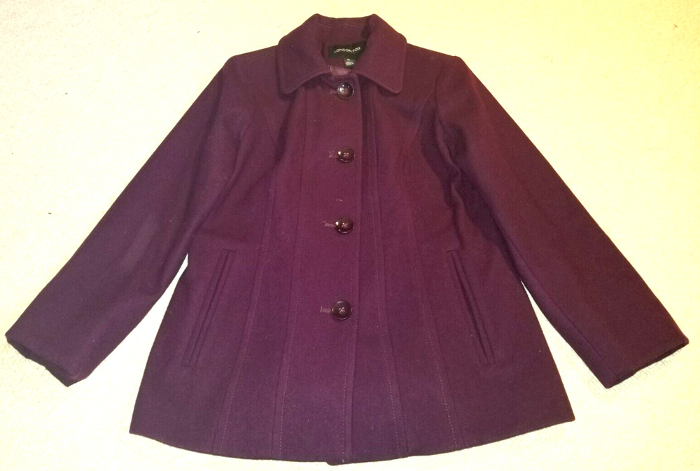 Womens Jacket-LONDON FOG-purple wool blend lined single-breasted Pea Coat-PL